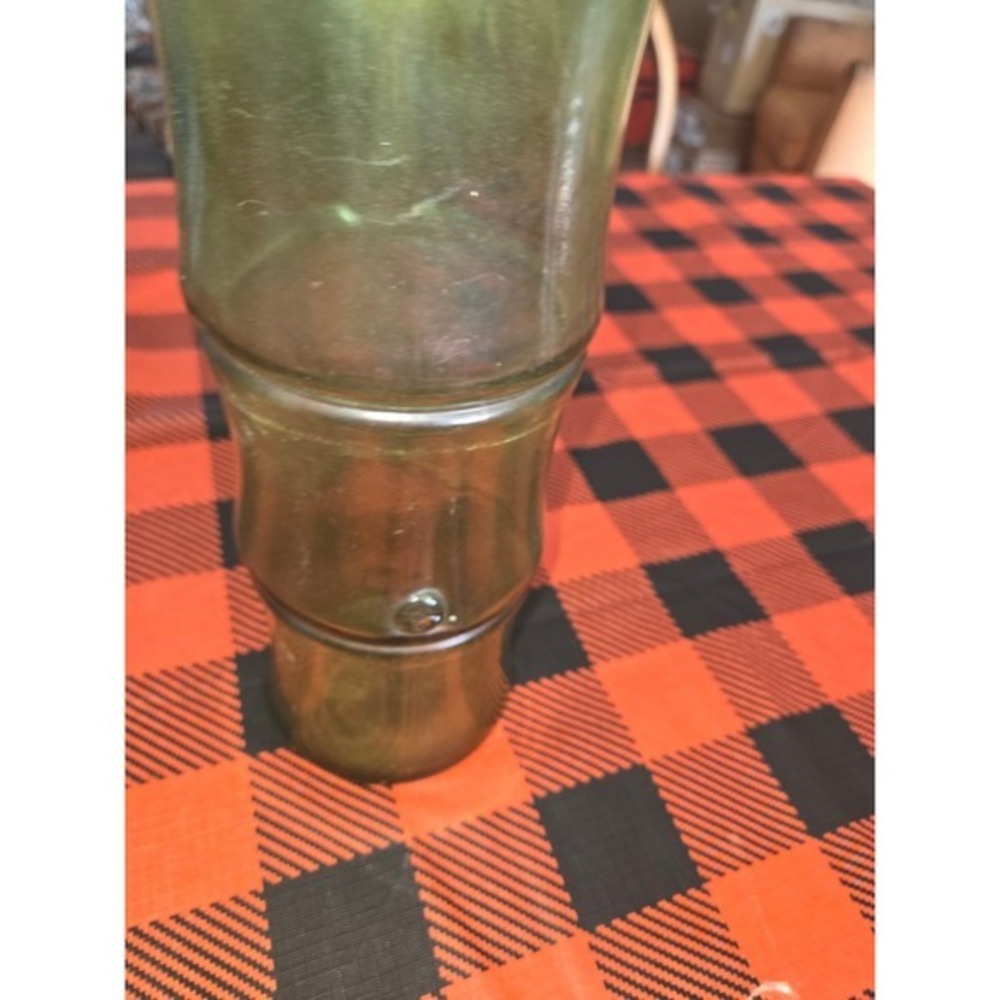 San Miguel Spain Recycled Green Glass Bamboo Shape Vase Eco Friendly Decor